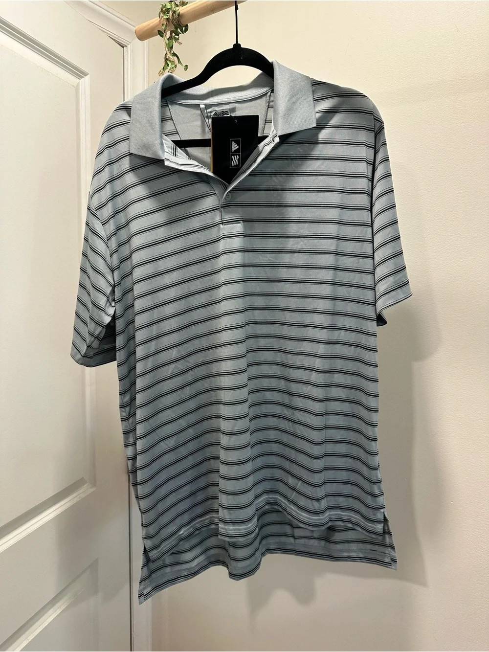 adidas Men's Light Gray Striped Golf Polo